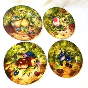 Limoges Vintage Salad 4 Plates Rochard Fruit Design Artist Signed France 7 1/2"